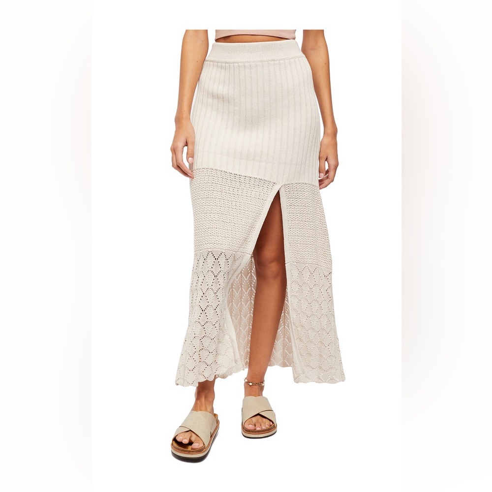 Free People Cream Knit Maxi Skirt L NWOT